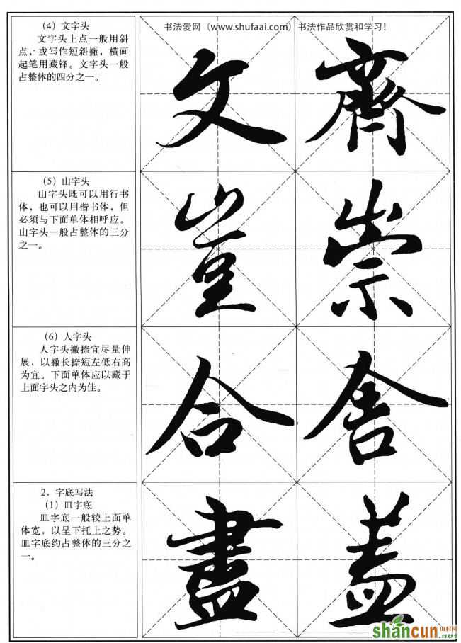 部首写法 字头字底的写法 王羲之兰亭序习字帖