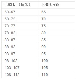 国际通用胸罩尺码对照表下胸围和罩杯