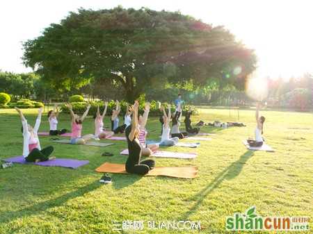 清晨冥想瑜伽的招式 山村