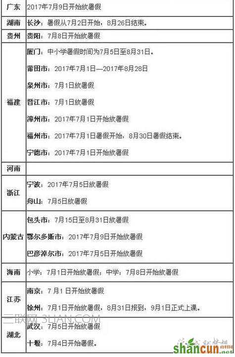 2017年暑假放假是什么时候 2017秋季开学时间表