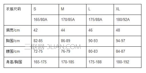 衣服尺码对照表