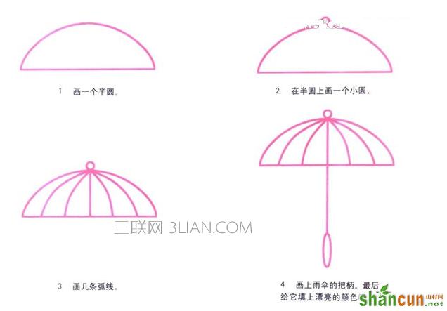 怎么教孩子画漂亮的雨伞，雨伞简笔画教程及图片   山村