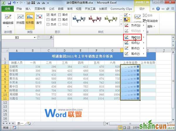 Excel2010中活用迷你图制作走势表