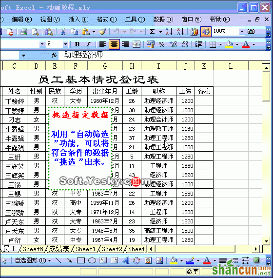 Excel表格如何自动筛选动画教程 山村教程