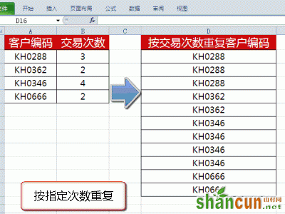 Excel按指定次数重复数据 山村