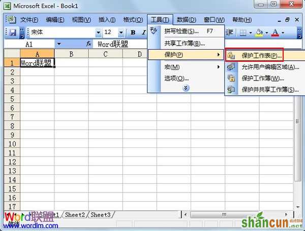 Excel 2003单元格保护设置 山村