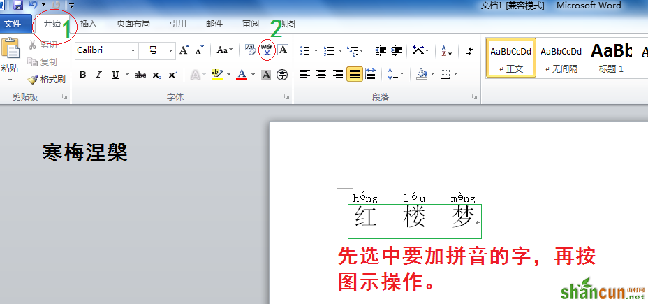 拼音声调怎么打？Word2010轻松解决 山村教程