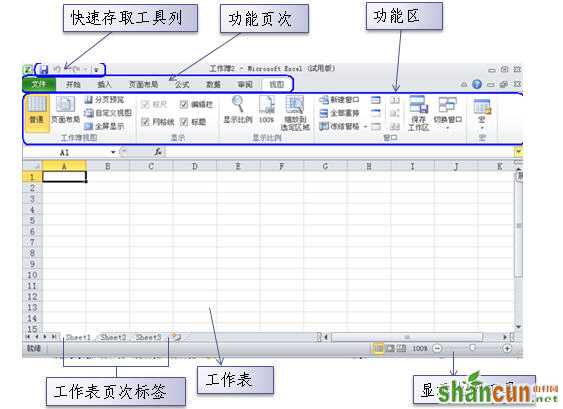 Excel2010工作界面图文使用说明 山村