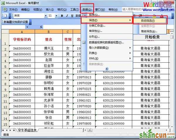 巧用Excel2003“自动筛选”工具筛选数据技巧  山村