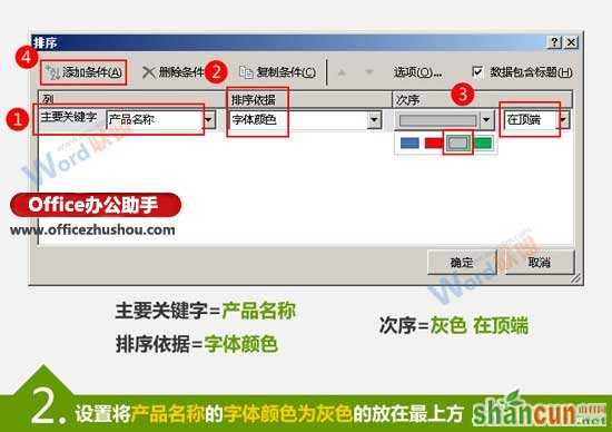 按Excel单元格中的字体颜色对表格数据进行排序