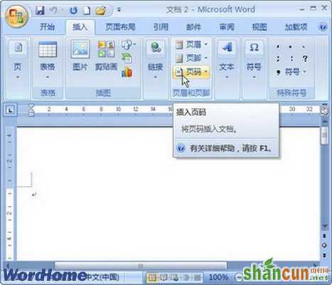 Word2007多种样式页码的插入 山村