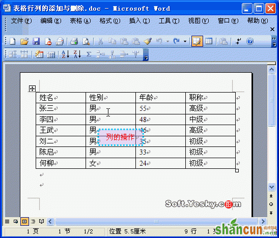 Word文档怎么添加和删除某行和某列   山村