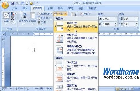 在Word 2007文档中插入分页符技巧 山村