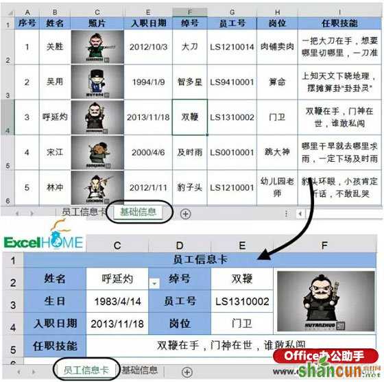 使用Excel制作动态员工信息卡的方法