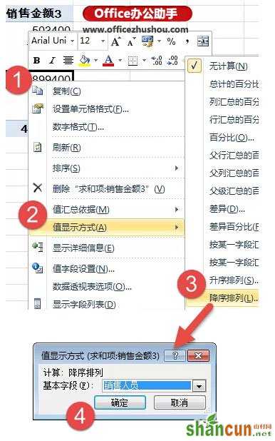 Excel表格中快速实现对销售员的业绩汇总、占比和排名的方法