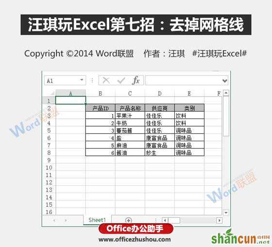 怎样去除Excel中网格线  山村