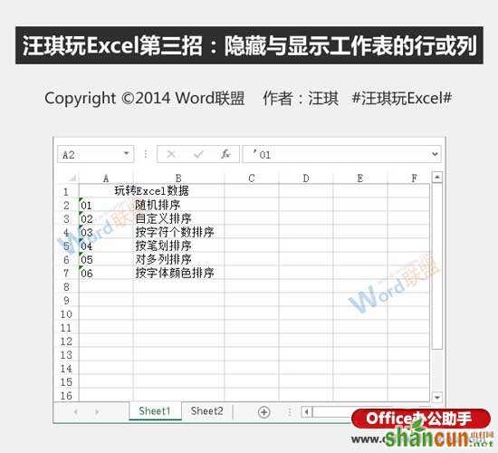 如何隐藏与显示Excel工作表的行或列   山村