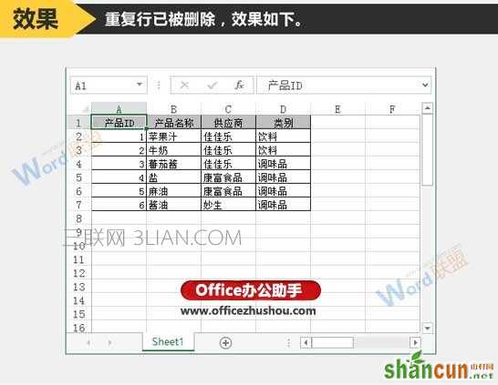 Excel表格中删除重复行的方法