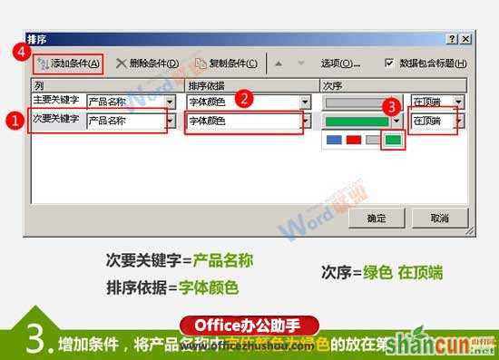 按Excel单元格中的字体颜色对表格数据进行排序