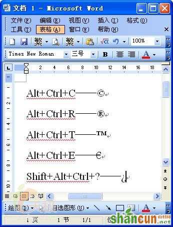 Word中输入商标等符号的快捷键 山村