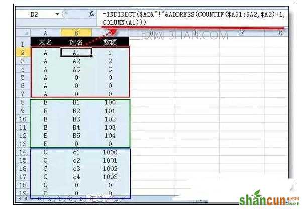 Excel中进行函数公式合并多个工作表的操作方法