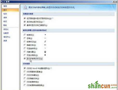 选中“显示所有格式标记”复选框