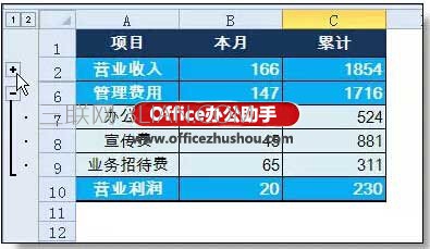 使用excel的组合功能实现数据隐藏的方法