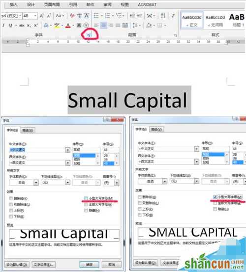 word设小型大写字母small capitals