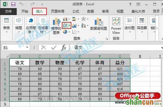 excel2013制作折线图 山村