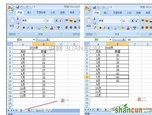 Excel中两个工作表并排对比方法 山村