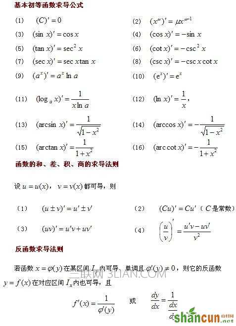  高数微积分公式    山村