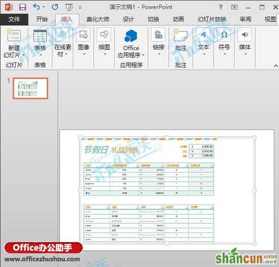 PPT2013幻灯片中插入Excel表格的方法