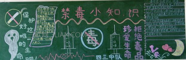 小学六年级禁毒黑板报图片   山村