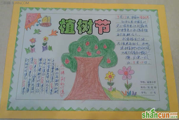 小学生植树节手抄报图片大全    山村