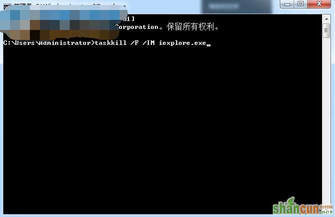 在命令窗口输入taskkill /F /IM iexplore.exe