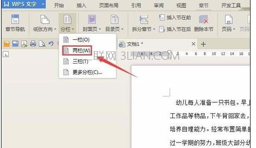 wps版2016如何设置文字分栏效果