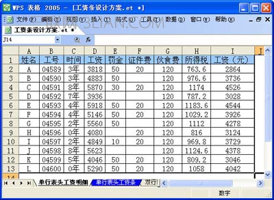 WPS表格怎么设计工资条  山村