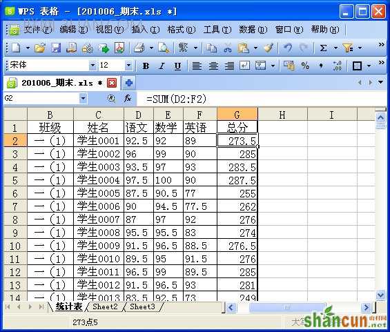 WPS表格制作学生成绩检测汇总表教程