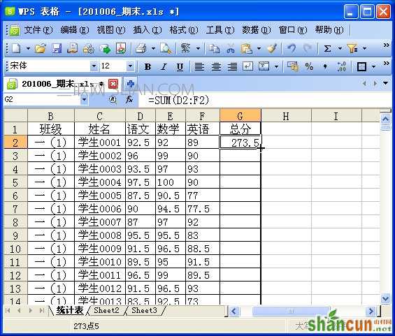 WPS表格制作学生成绩检测汇总表教程