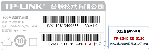 查看TL-WA832RE的MAC地址后4位