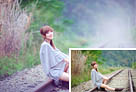 Photoshop打造清爽的韩系蓝绿色春季外景人物图片 山村