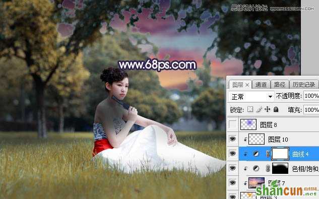 Photoshop给草地美女添加唯美夕阳景色,PS教程,素材中国网