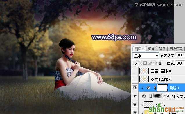 Photoshop给草地美女添加唯美夕阳景色,PS教程,素材中国网