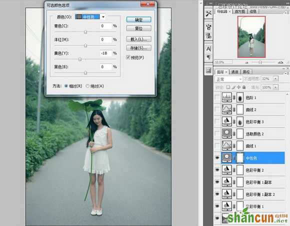 Photoshop调出荷叶美女清新色调