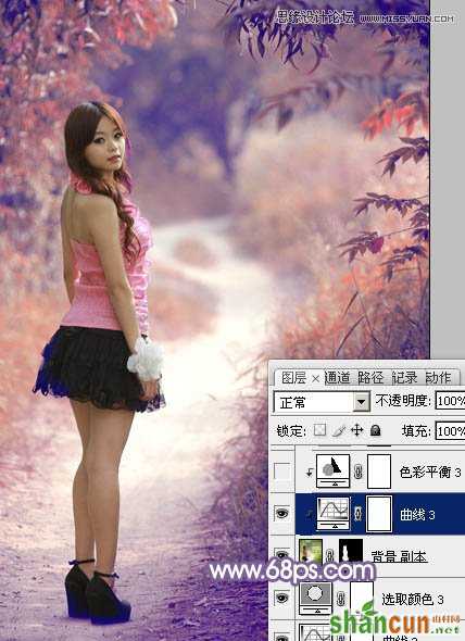 Photoshop调出路边美女梦幻紫色效果,PS教程,思缘教程网