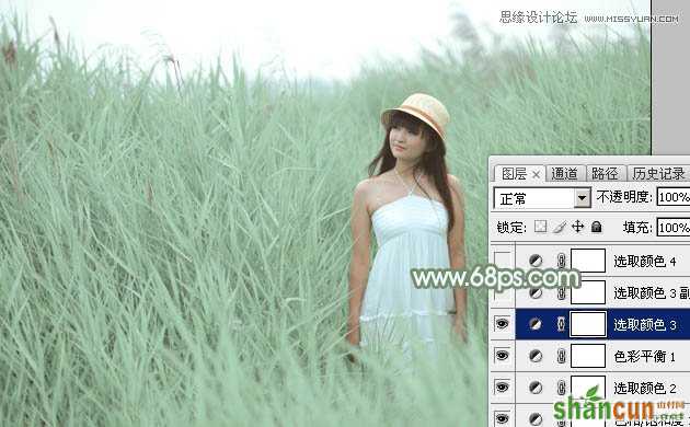 Photoshop调出芦苇丛中女孩冷色效果,PS教程,思缘教程网