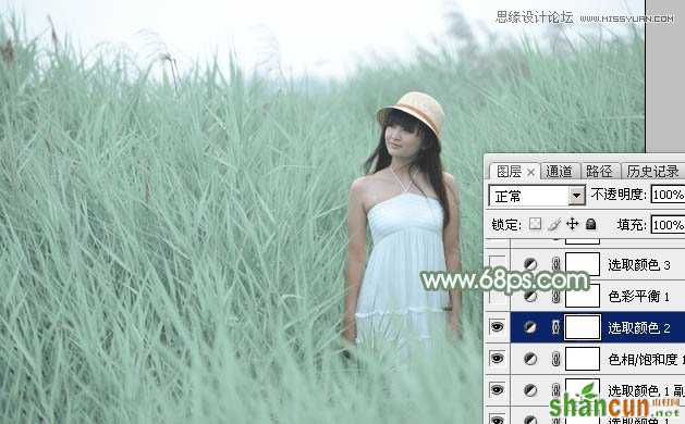 Photoshop调出芦苇丛中女孩冷色效果,PS教程,思缘教程网