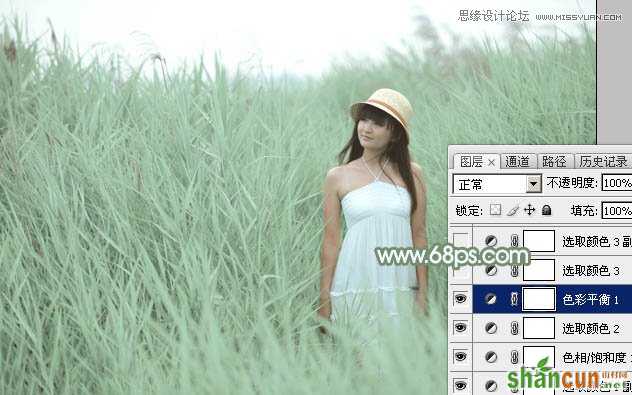 Photoshop调出芦苇丛中女孩冷色效果,PS教程,思缘教程网