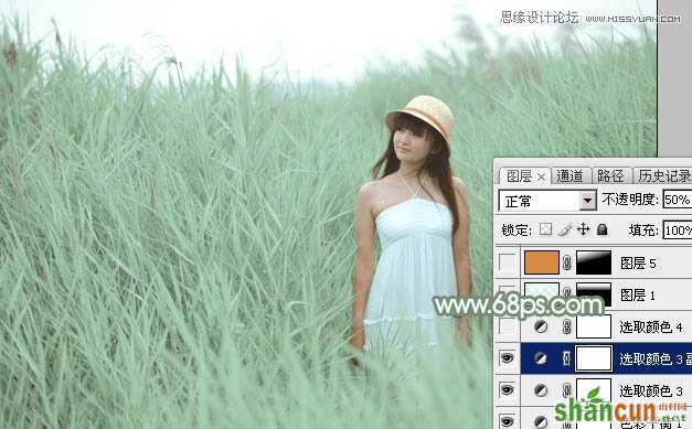 Photoshop调出芦苇丛中女孩冷色效果,PS教程,思缘教程网