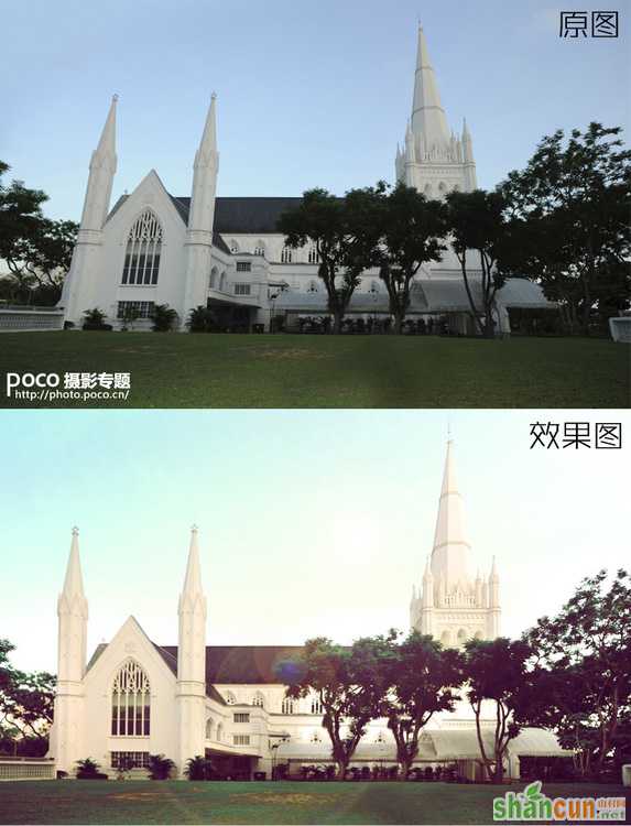 PhotoShop打造欧式建筑唯美城市风景调色教程 山村教程